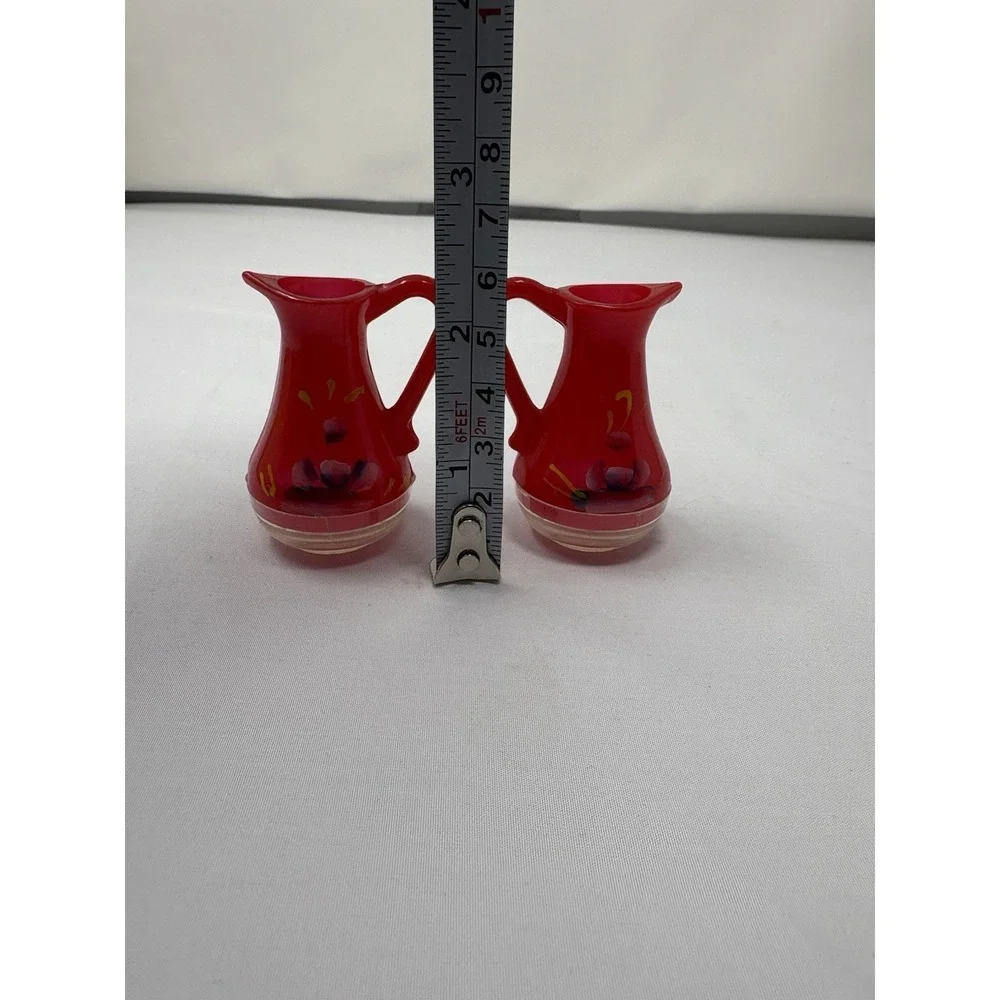 Vintage Hand painted  Plastic Pitcher Carafe Flower Salt and Pepper Shakers MCM